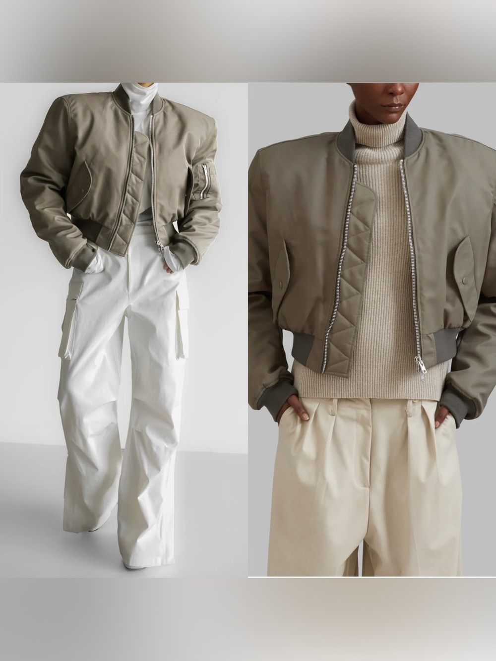 The Frankie Shop MATI CROPPED PADDED BOMBER - OLIVE
